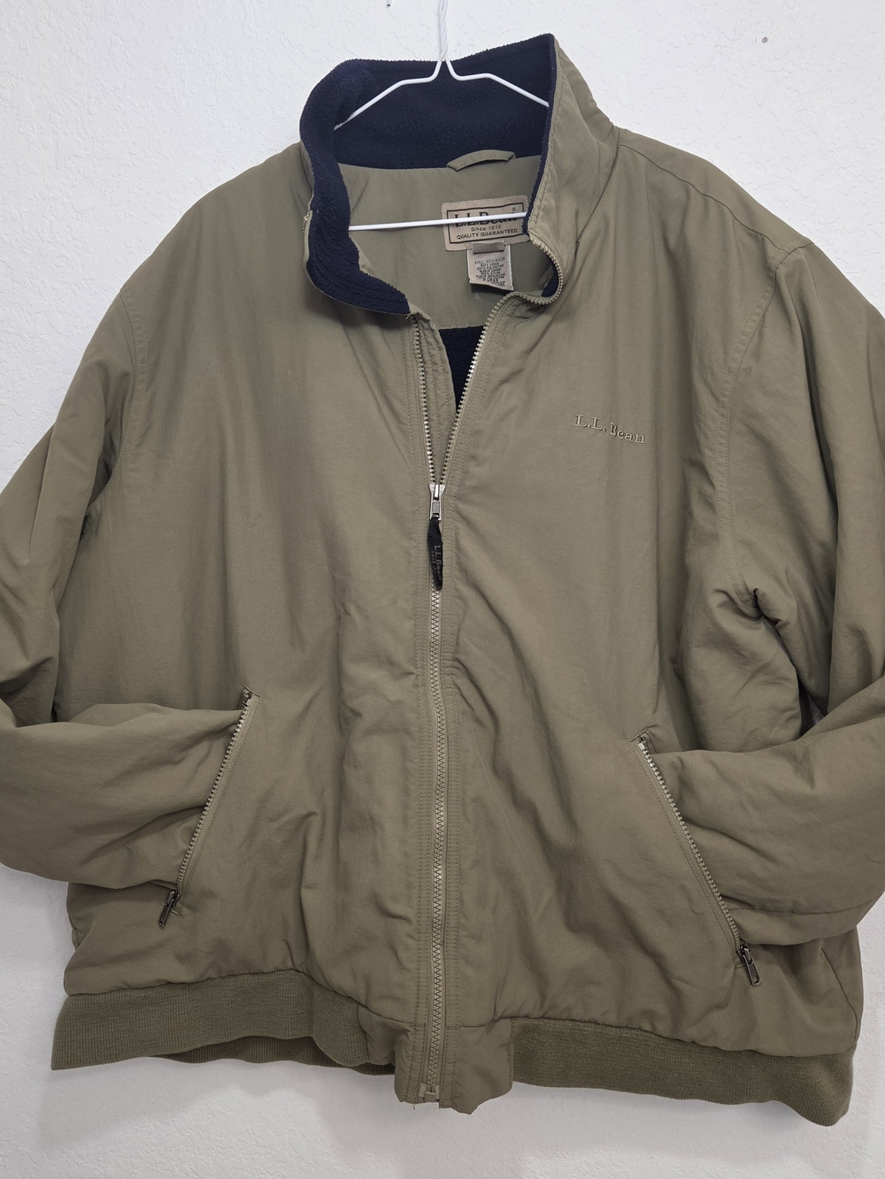 L.L. Bean Olive and Navy Lined Bomber Jacket